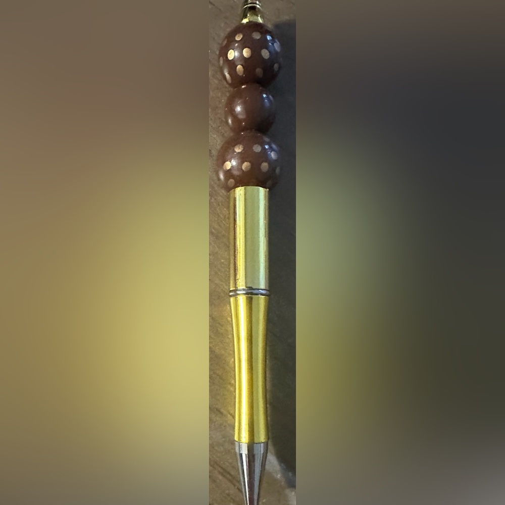 Elegant Gold and Brown Beaded Pen